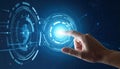 Futuristic Digital Interface Interaction with Human Finger Royalty Free Stock Photo