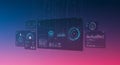 Futuristic digital interface with multiple translucent screens displaying data Royalty Free Stock Photo