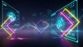 Futuristic Digital Interface with Neon Geometric Shapes and Data Streams technology Royalty Free Stock Photo