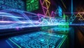 Futuristic Digital Interface with Neon Graphs and Data Streams technology Royalty Free Stock Photo