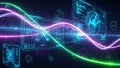 Futuristic Digital Interface with Neon Light Streams and Geometric Shapes Keywords: futuristic, digital, interface, technology, Royalty Free Stock Photo