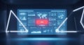 Futuristic digital interface with neon lights and data display white background Royalty Free Stock Photo
