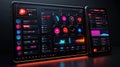 Futuristic Digital Interface with Neon Lights, Data Visualization and User Experience Design