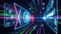 Futuristic Digital Interface with Neon Lines and Data Streams in Motion technology Royalty Free Stock Photo