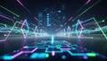 Futuristic Digital Interface with Neon Lines and Data Streams technology Royalty Free Stock Photo