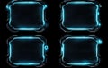 Futuristic digital interface panels with glowing blue frames against a dark background Royalty Free Stock Photo