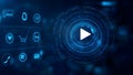 Futuristic digital interface with play button and technology icons multimedia concept Royalty Free Stock Photo