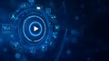 Futuristic digital interface with play button and technology icons multimedia concept Royalty Free Stock Photo