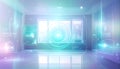 Futuristic Digital Interface Room with Holographic Displays Royalty Free Stock Photo