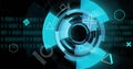 Futuristic digital interface with rotating blue circles and binary code image Royalty Free Stock Photo