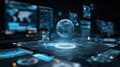 A Futuristic Digital Interface Showcasing Real-Time Data Visualization with Earth in the Center of a Technological Landscape Royalty Free Stock Photo