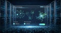 Futuristic digital interface in a virtual data center setting Royalty Free Stock Photo