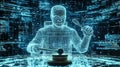 Futuristic Digital Judge With Gavel Surrounded by Data Streams Royalty Free Stock Photo