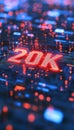Futuristic Digital 20K Twenty Thousand Number Shining on Technology Background, Abstract, Circuit. Royalty Free Stock Photo