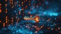 Futuristic Digital Key Unlocking Virtual Door - Cybersecurity and Knowledge Concept