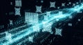 A futuristic digital landscape with binary code and glowing data Royalty Free Stock Photo