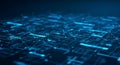 Complex network of interconnected blue lines and nodes on dark blue background representing data visualization and futuristic Royalty Free Stock Photo