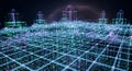 Futuristic digital landscape featuring a complex grid of Royalty Free Stock Photo
