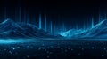 Futuristic Digital Landscape With Glowing Wireframe Terrain And Data Signals Royalty Free Stock Photo