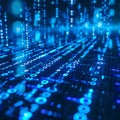 Futuristic Digital Landscape with Glowing Blue Binary Code and Light Streams Royalty Free Stock Photo