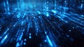 Futuristic Digital Landscape, Glowing Blue Particles Flowing. Cyber Data Stream Visual. Abstract Technology Background Royalty Free Stock Photo