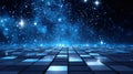Generative AI Futuristic Digital Space Grid with Starry Night Sky and Glowing Blue Lights business concept. Royalty Free Stock Photo