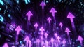 Futuristic digital landscape with glowing purple arrows indicating progress and innovation ahead Royalty Free Stock Photo