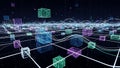 Futuristic digital landscape with interconnected cubes and data streams Royalty Free Stock Photo