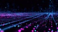 A futuristic digital landscape with neon pink and blue lights on a black background Royalty Free Stock Photo