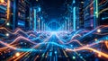 Futuristic Digital Landscape with Neural Network and Glowing Nodes