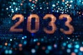 Futuristic Digital Landscape with Pixelated Numbers and Abstract Network Design for 2033 Vision Royalty Free Stock Photo