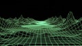 Abstract Digital Landscape Wireframe Grid with Green Neon Lines on Black Background Royalty Free Stock Photo