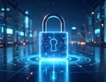 Futuristic Cyber Security Digital Lock Concept With AI Encryption Technology And Data Protection System, Secure Netwo Royalty Free Stock Photo