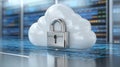 A futuristic digital lock embedded in the middle of a secure cloud, representing the protection of business Royalty Free Stock Photo