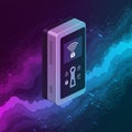 Futuristic digital lock interface depicted in a 3D style, featuring a vertical rectangular Royalty Free Stock Photo