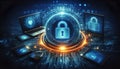 Futuristic Digital Lock Interface Representing Cybersecurity and Data Protection Royalty Free Stock Photo