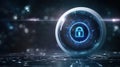 A futuristic digital lock symbol over a glowing background, representing cybersecurity and data protection in technology Royalty Free Stock Photo