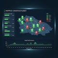 Futuristic digital map displaying real time logistics network status with data visualizations Royalty Free Stock Photo
