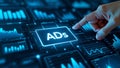 Futuristic digital marketing interface with ads button Royalty Free Stock Photo