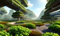 A futuristic digital masterpiece envisioning a high-tech agricultural hub. See automated farming machines thriving