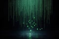 Futuristic digital matrix shows falling green code in virtual cyberspace at night. Abstract tech background with neon light Royalty Free Stock Photo