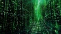 Futuristic digital matrix tunnel with green binary code stream Royalty Free Stock Photo