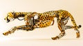 Futuristic digital of a mechanical cheetah robot sprinting through a surreal tech infused landscape This CGI render depicts a