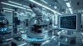 Futuristic Digital Microscope with Glowing Interface in High-Tech Research Laboratory. AI Generated Image. Royalty Free Stock Photo
