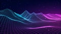 Futuristic digital mountain landscape wireframe background for data visualization and design. Royalty Free Stock Photo