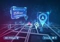 Futuristic digital navigation interface displaying a 3D map grid Royalty Free Stock Photo