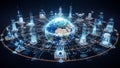 Futuristic Digital Network Connecting Devices Around a Glowing Earth Globe with Data Streams Keywords: technology Royalty Free Stock Photo