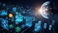 Digital global network connecting earth with cryptocurrency and financial data visualizations Keywords Royalty Free Stock Photo