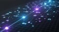 Futuristic Digital Network and Data Flow Visualization with Glowing Light Paths, Interconnected Nodes, and Information Transfer on Royalty Free Stock Photo
