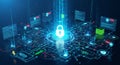 Futuristic digital network with glowing data flow and circuit patterns circuit board binary code Royalty Free Stock Photo